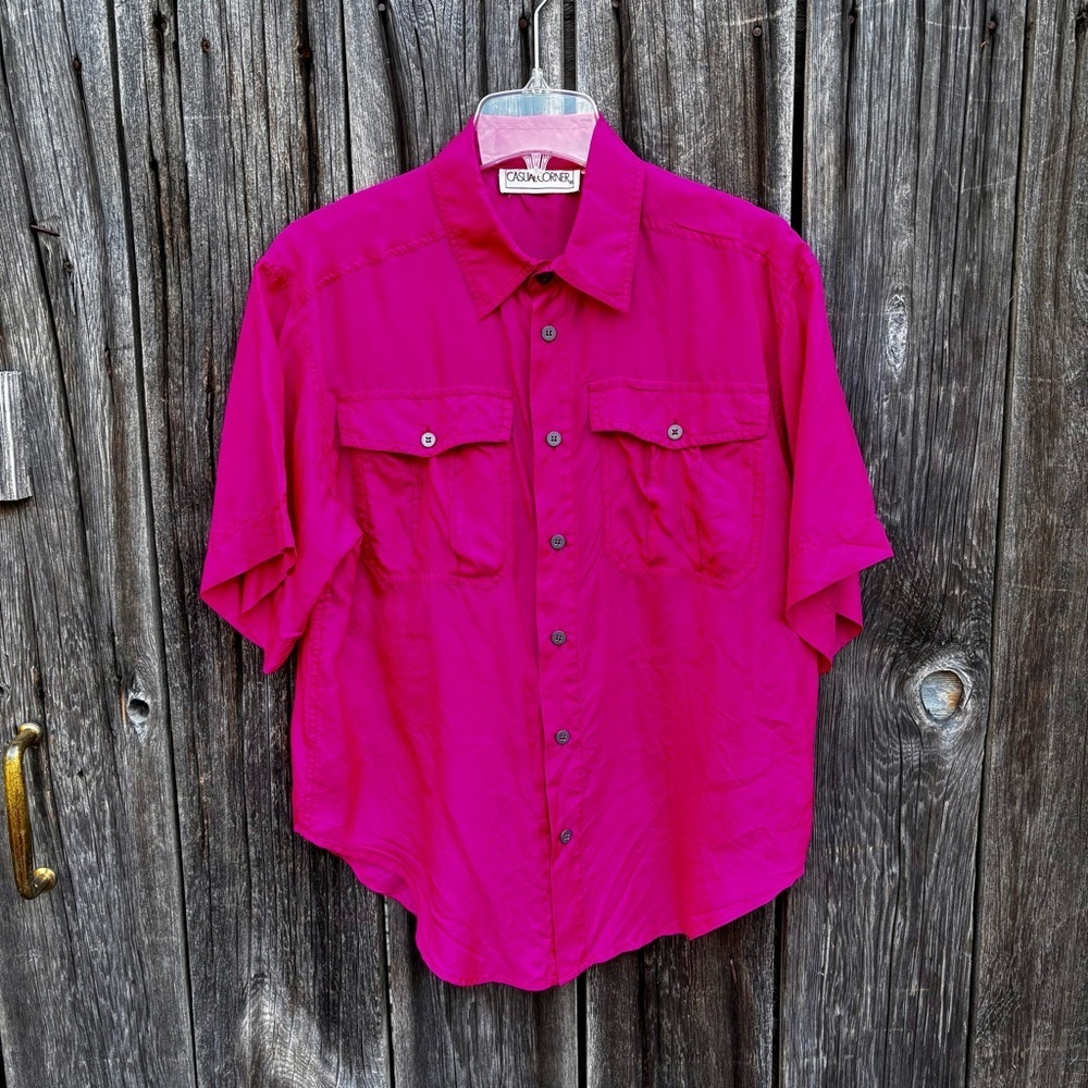 Casual Corner Fuchsia 100% Silk Blouse and Parachute Pants. Vintage 80’s size L - Picture 5 of 14